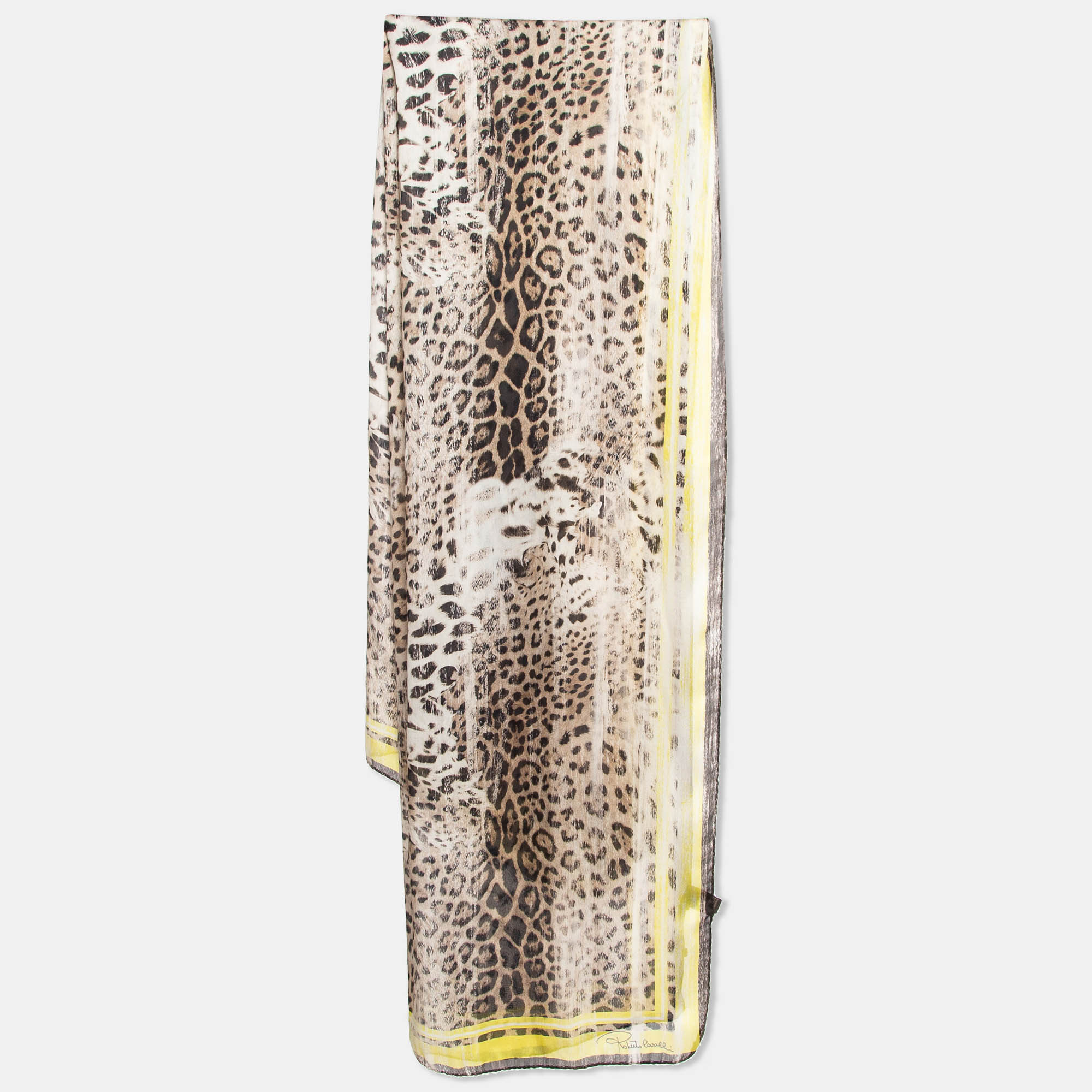 

Roberto Cavalli Brown Leopard Print Silk Stole