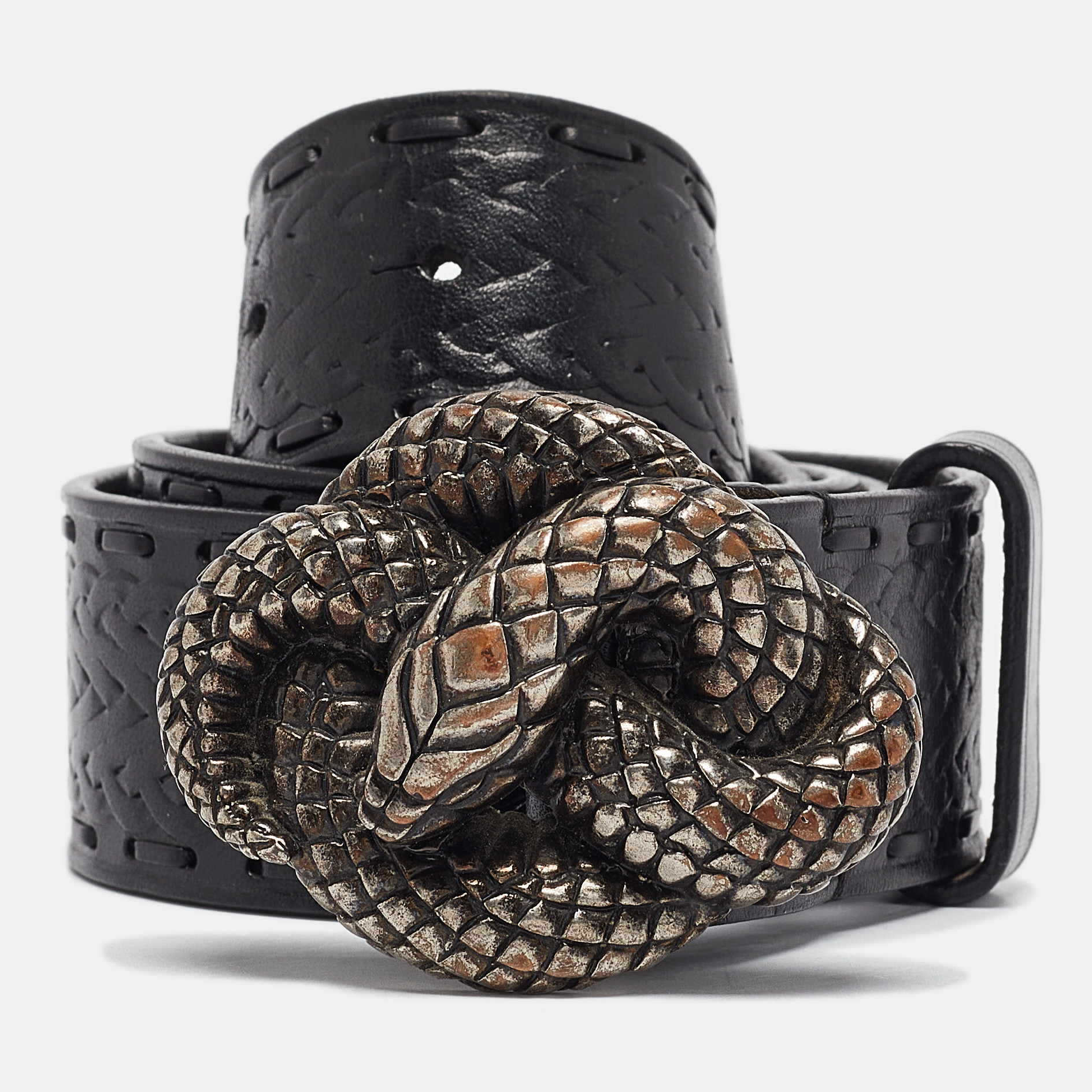 

Roberto Cavalli Black Leather Snake Buckle Belt 110CM