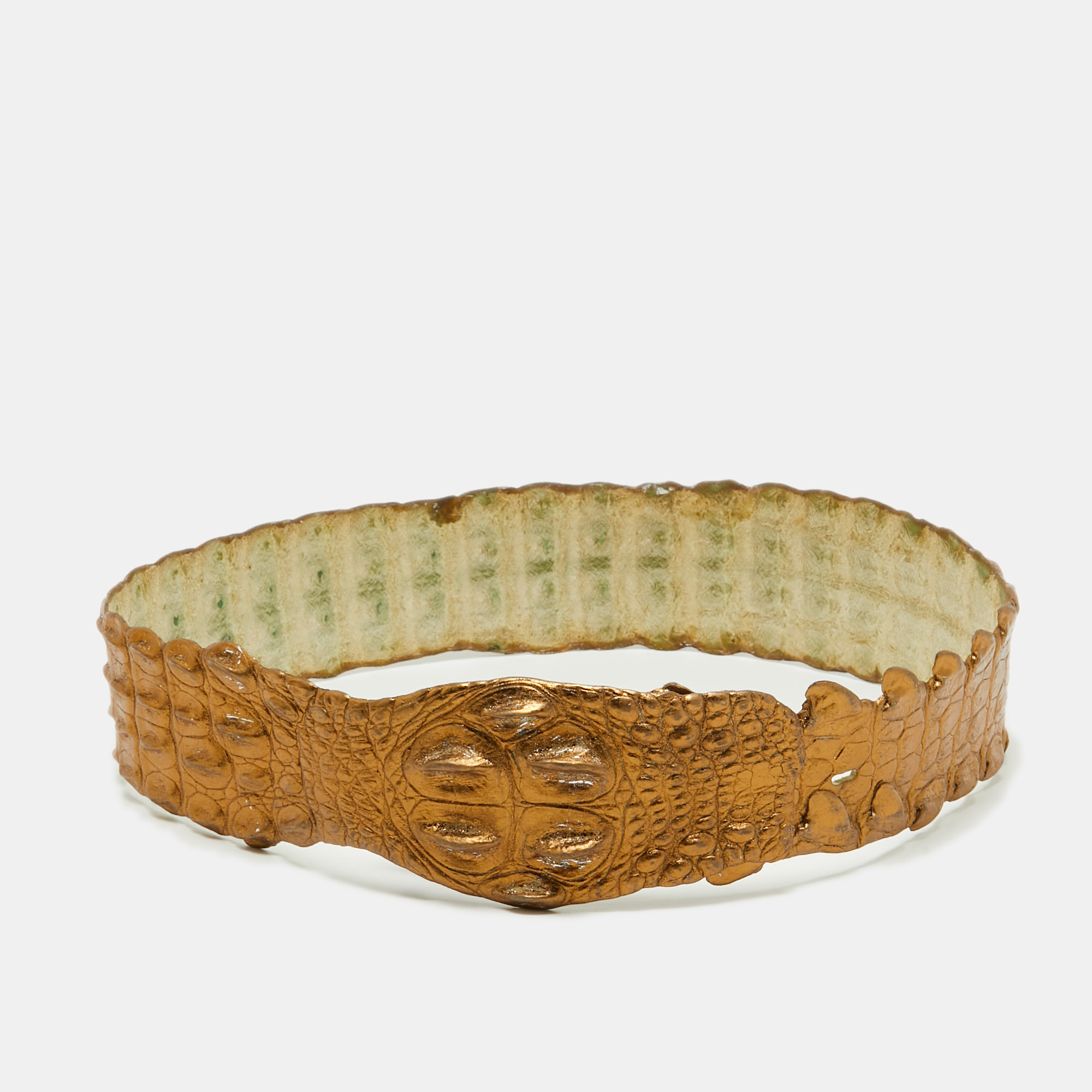 

Roberto Cavalli Gold Crocodile Back Horn Waist Belt