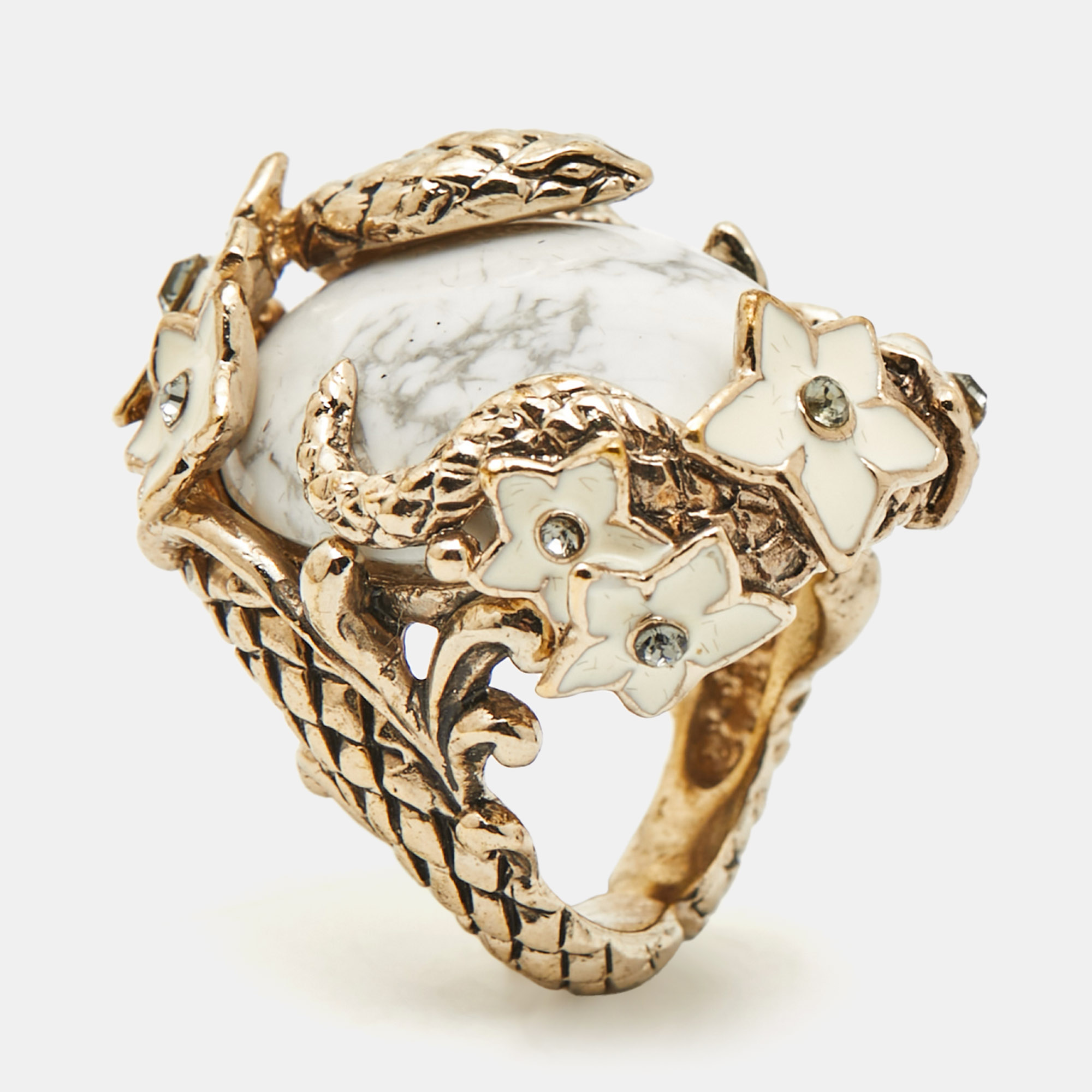 

Roberto Cavalli Enamel Crystal Gold Tone Serpenti Ring Size
