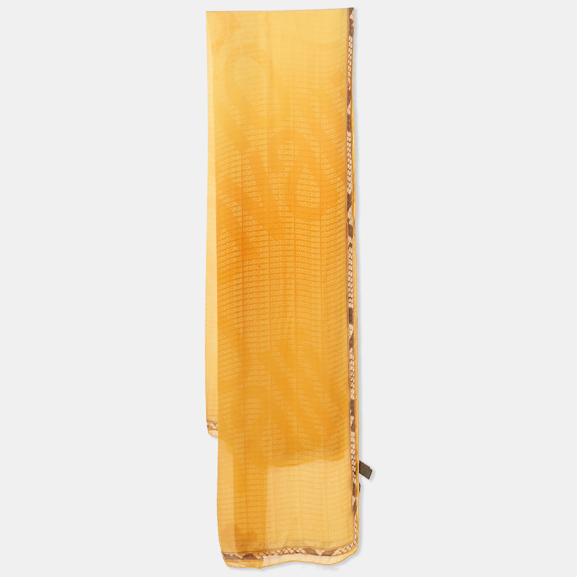 

Roberto Cavalli Yellow Logo Print Silk Scarf