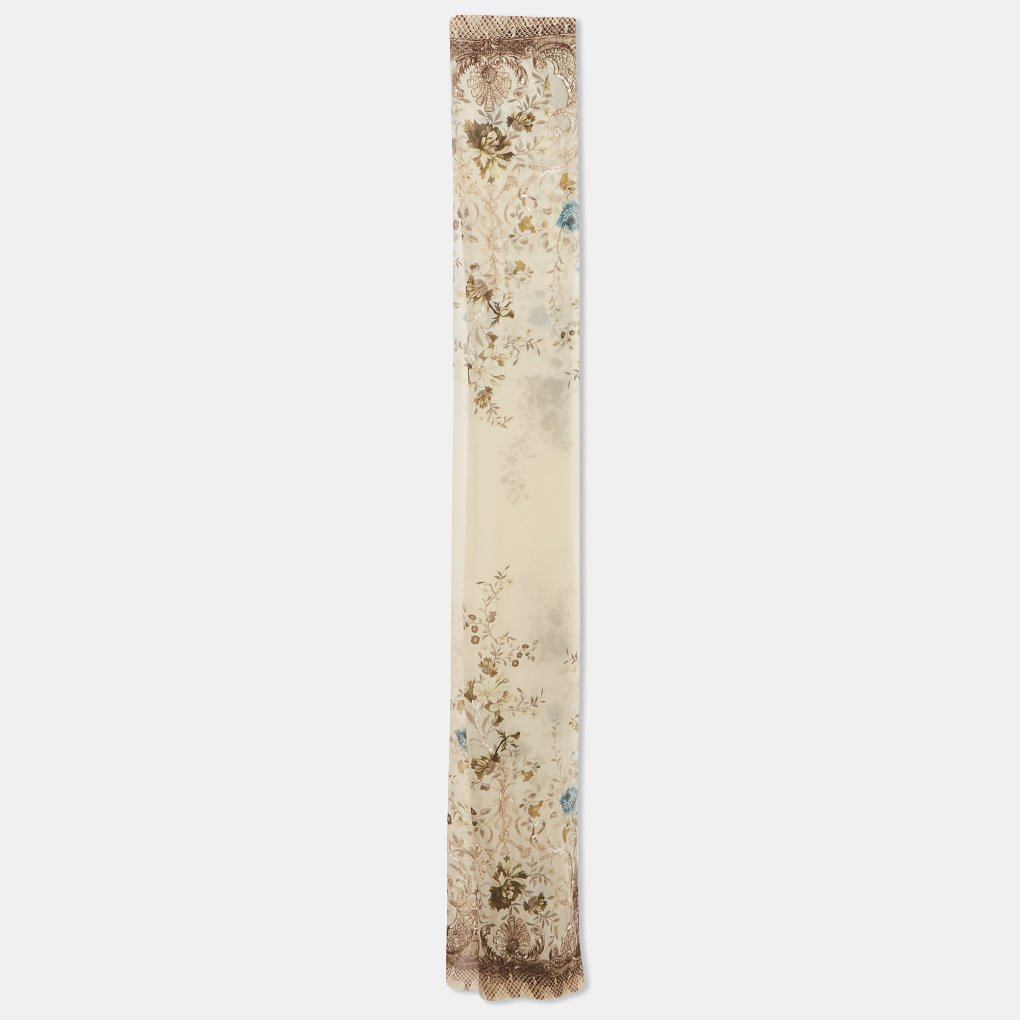 

Roberto Cavalli Cream Floral and Snake Print Silk Stole