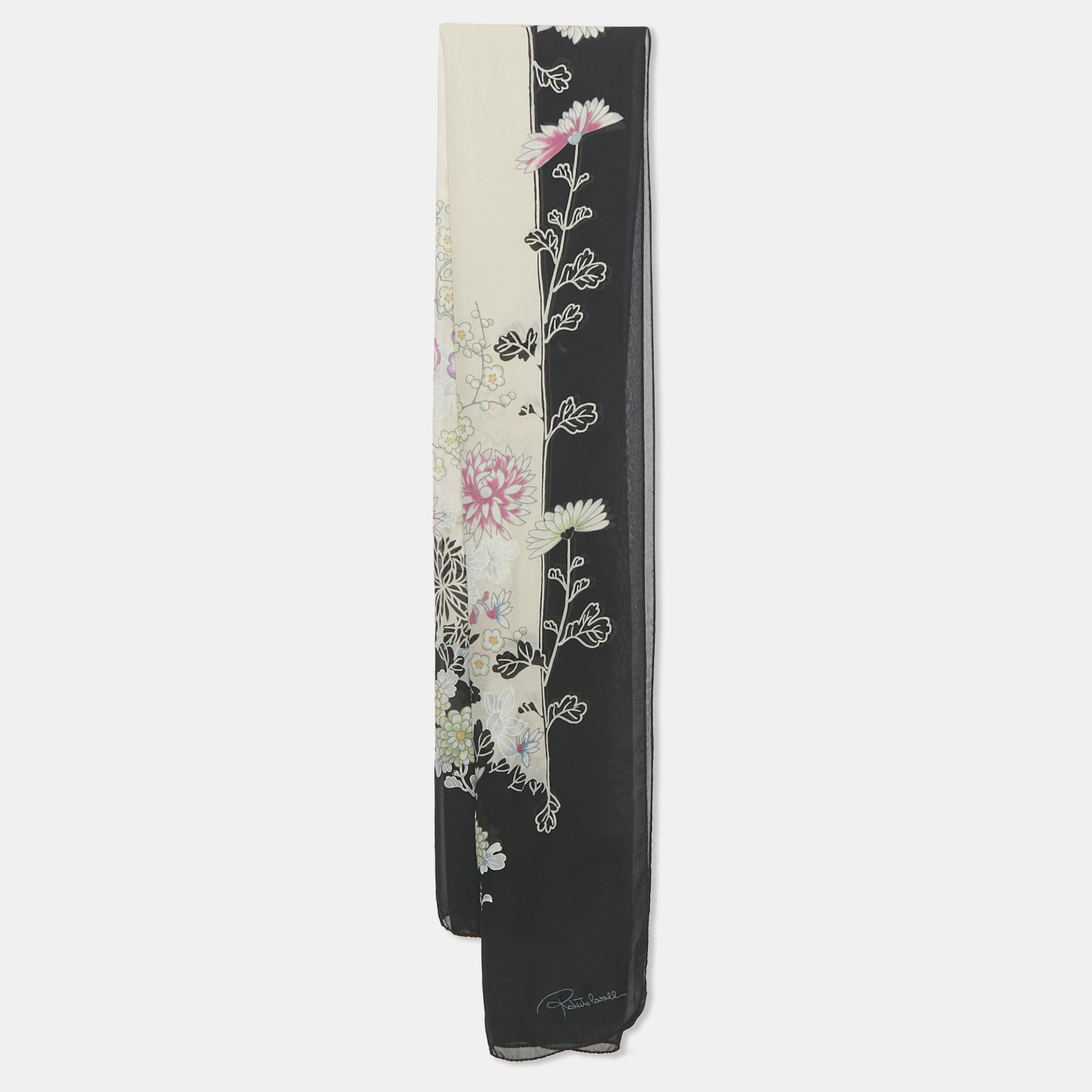 Pre-owned Roberto Cavalli Multicolor Floral Printed Silk Scarf