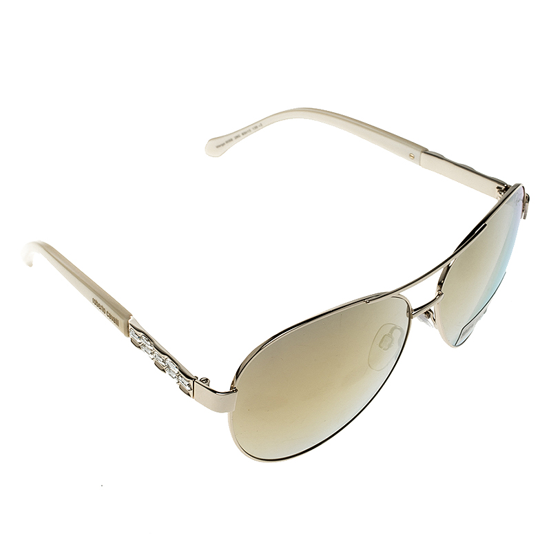 مملوكة مسبقًا Roberto Cavalli Gold Merga 905S Reflective Aviator Sunglasses
