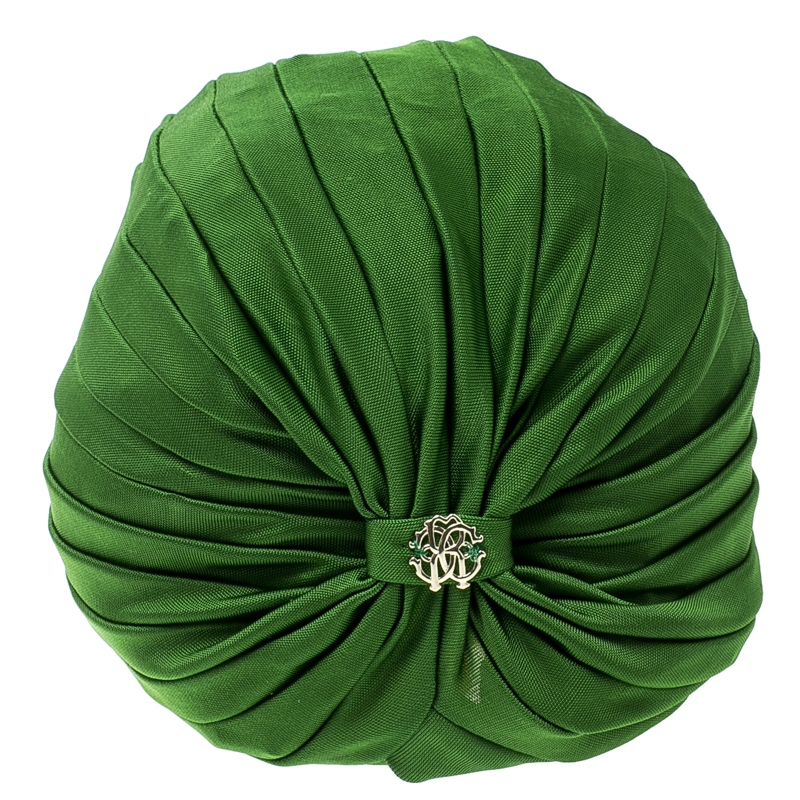 Pre Owned Roberto Cavalli Green Ruched Jersey Turban