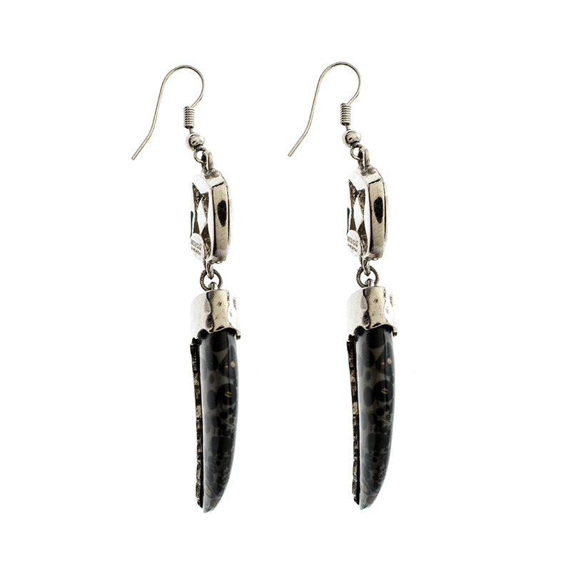 

Roberto Cavalli Marble Tooth Crystal Silver Tone Hook Earrings