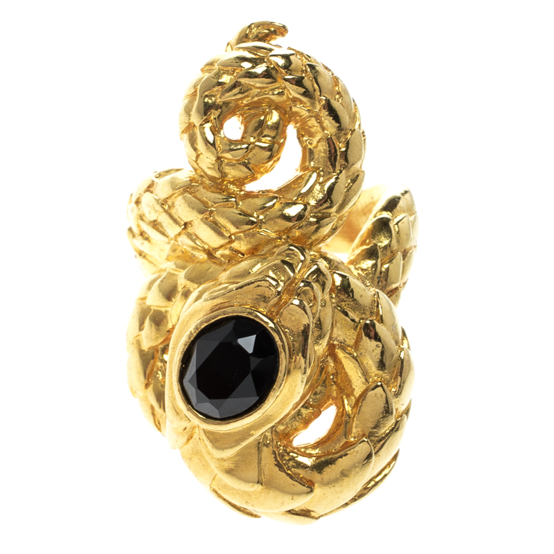 

Roberto Cavalli Crystal Snake Gold Tone Adjustable Cocktail Ring Size