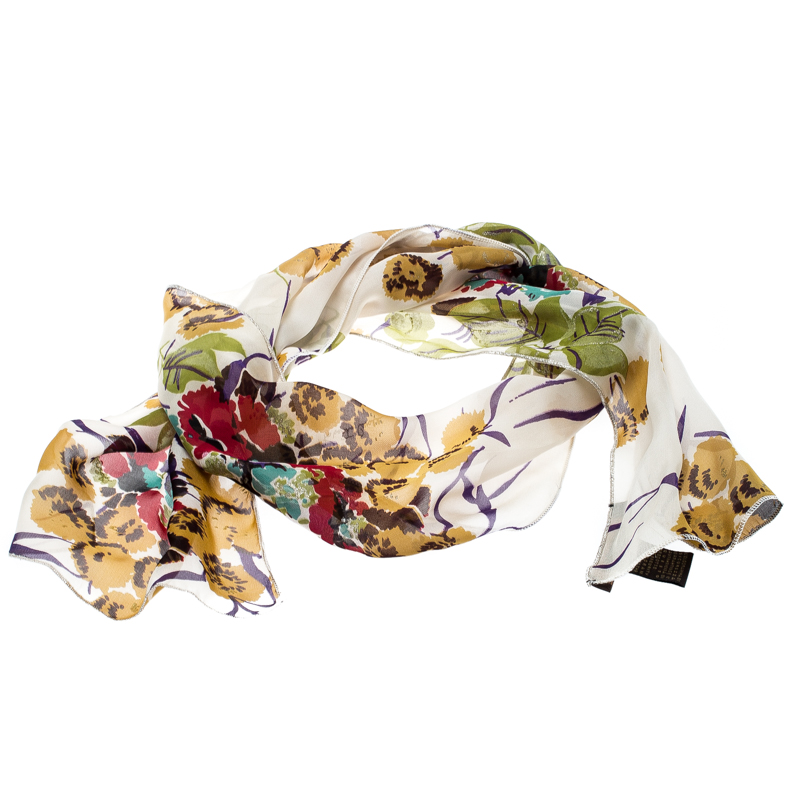 Roberto Cavalli Multicolor Glitter Floral Print Silk Chiffon Neck Scarf