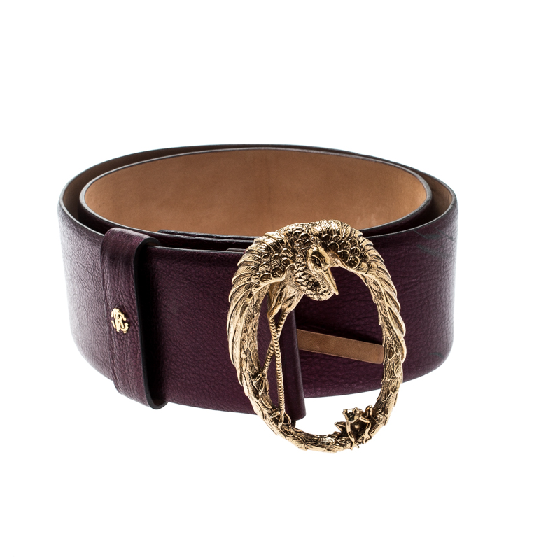 

Roberto Cavalli Purple Leather Braided Serpent Buckle Belt
