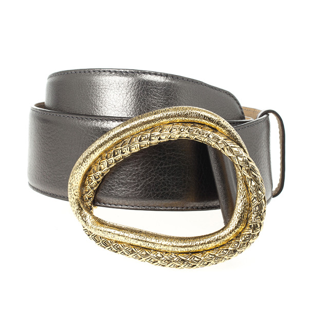 Pre Owned Roberto Cavalli Grey Leather Belt  80 CM