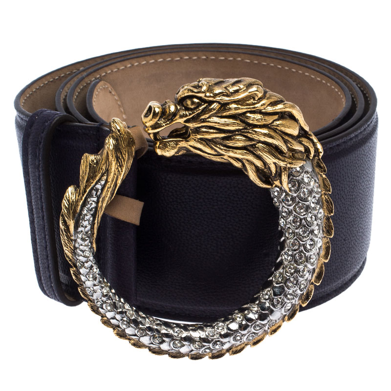 

Roberto Cavalli Purple Leather Dragon Buckle Belt