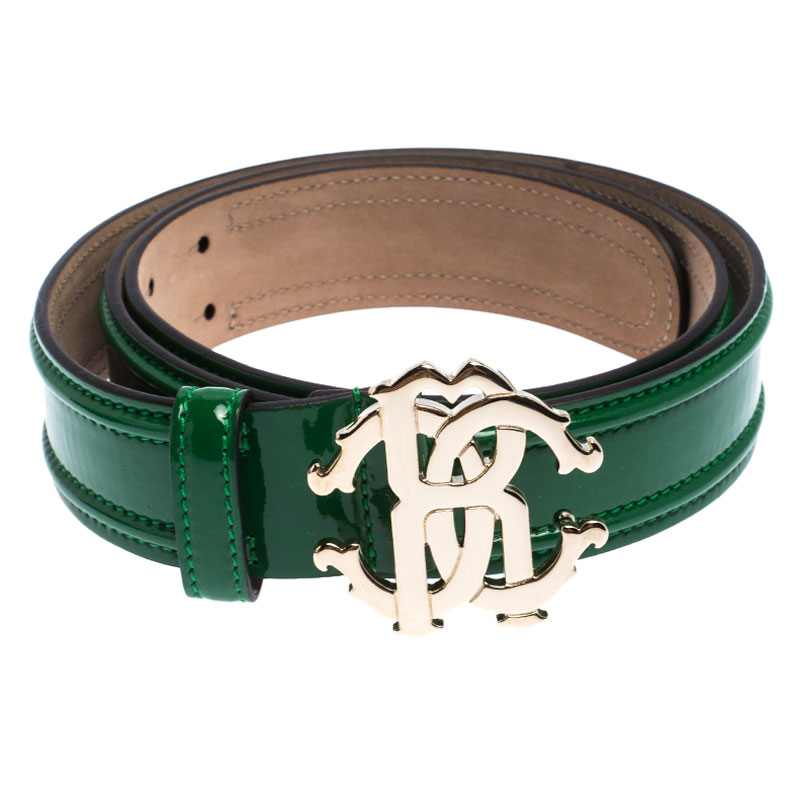 

Roberto Cavalli Green Patent Leather Logo Buckle Belt