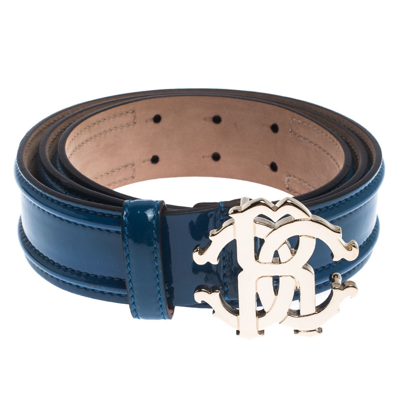 

Roberto Cavalli Blue Patent Leather Logo Buckle Belt