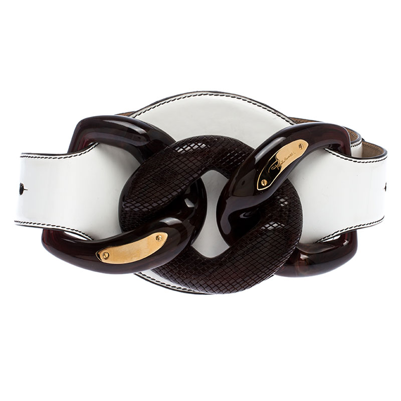 

Roberto Cavalli White Patent Leather Knotted Chain Waist Belt