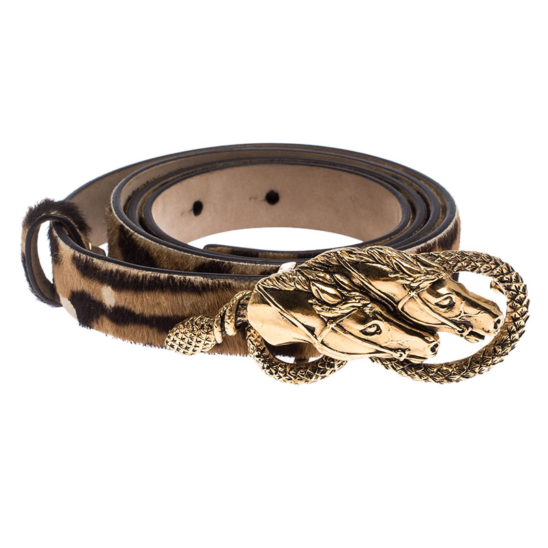 

Roberto Cavalli Brown Leopard Print Calfhair Horse Buckle Belt