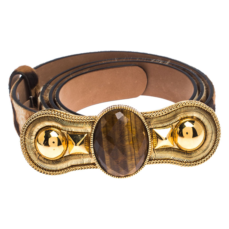 

Roberto Cavalli Brown Leopard Print Calfhair Embellished Belt