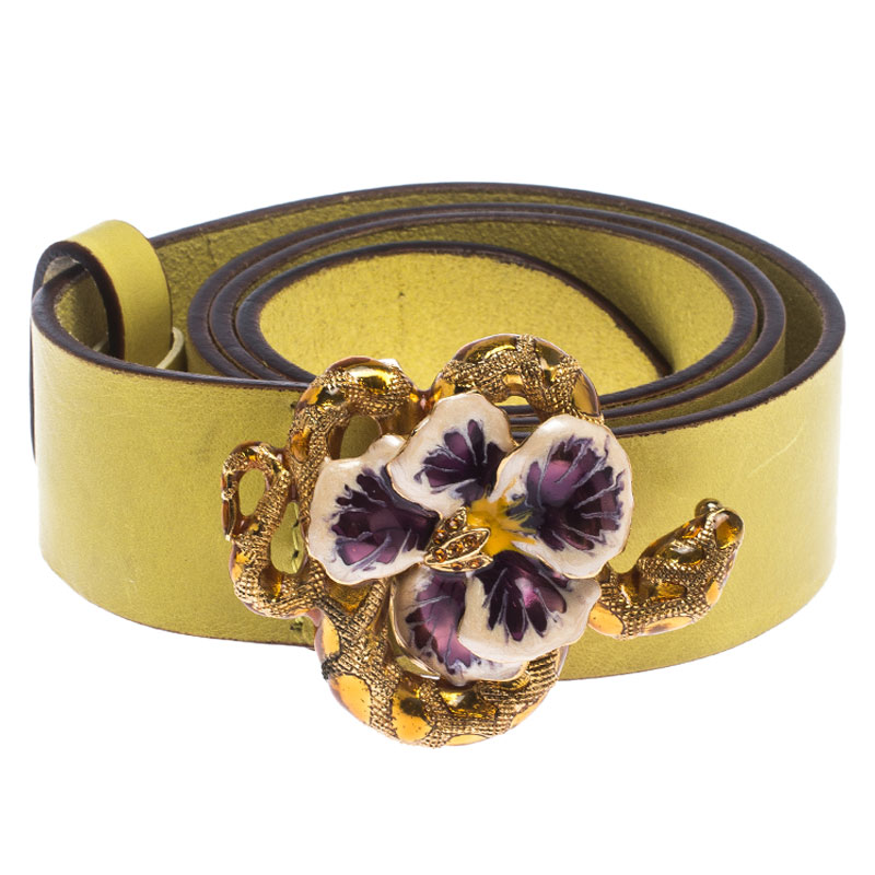 

Roberto Cavalli Citrus Yellow Leather Snake Buckle Belt