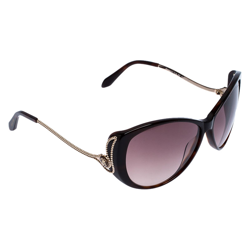Pre Owned Roberto Cavalli Dark Havana/Brown Gradient 741S Kandooma Cat Eye Sunglasses