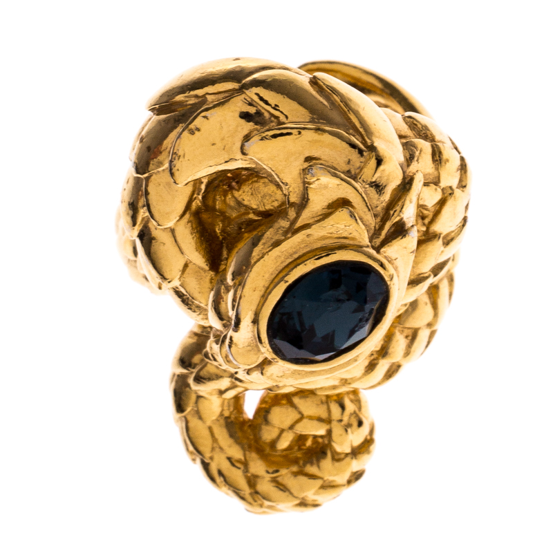 

Roberto Cavalli Snake Motif Crystal Gold Tone Cocktail Ring Size