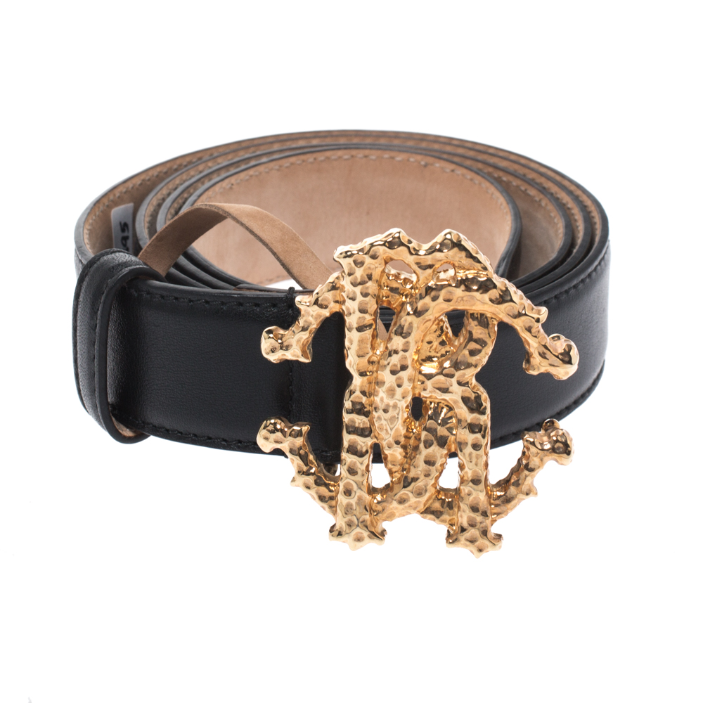 

Roberto Cavalli Black Leather Logo Buckle Belt