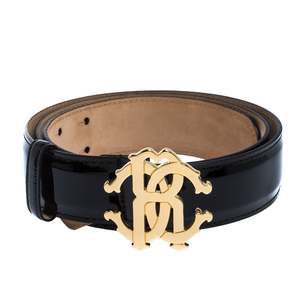 

Roberto Cavalli Black Patent Leather Logo Buckle Belt