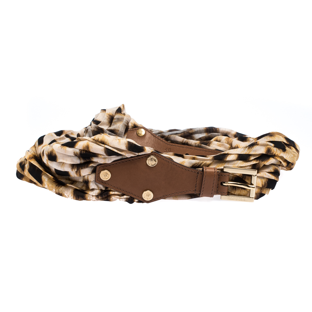 

Roberto Cavalli Leopard Print Satin and Leather Waist Belt, Brown