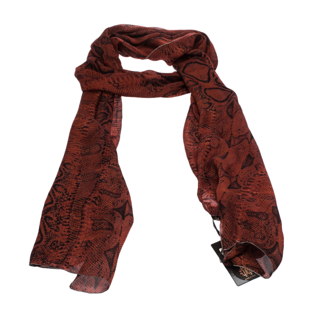 

Roberto Cavalli Red Snakeskin Print Silk Stole