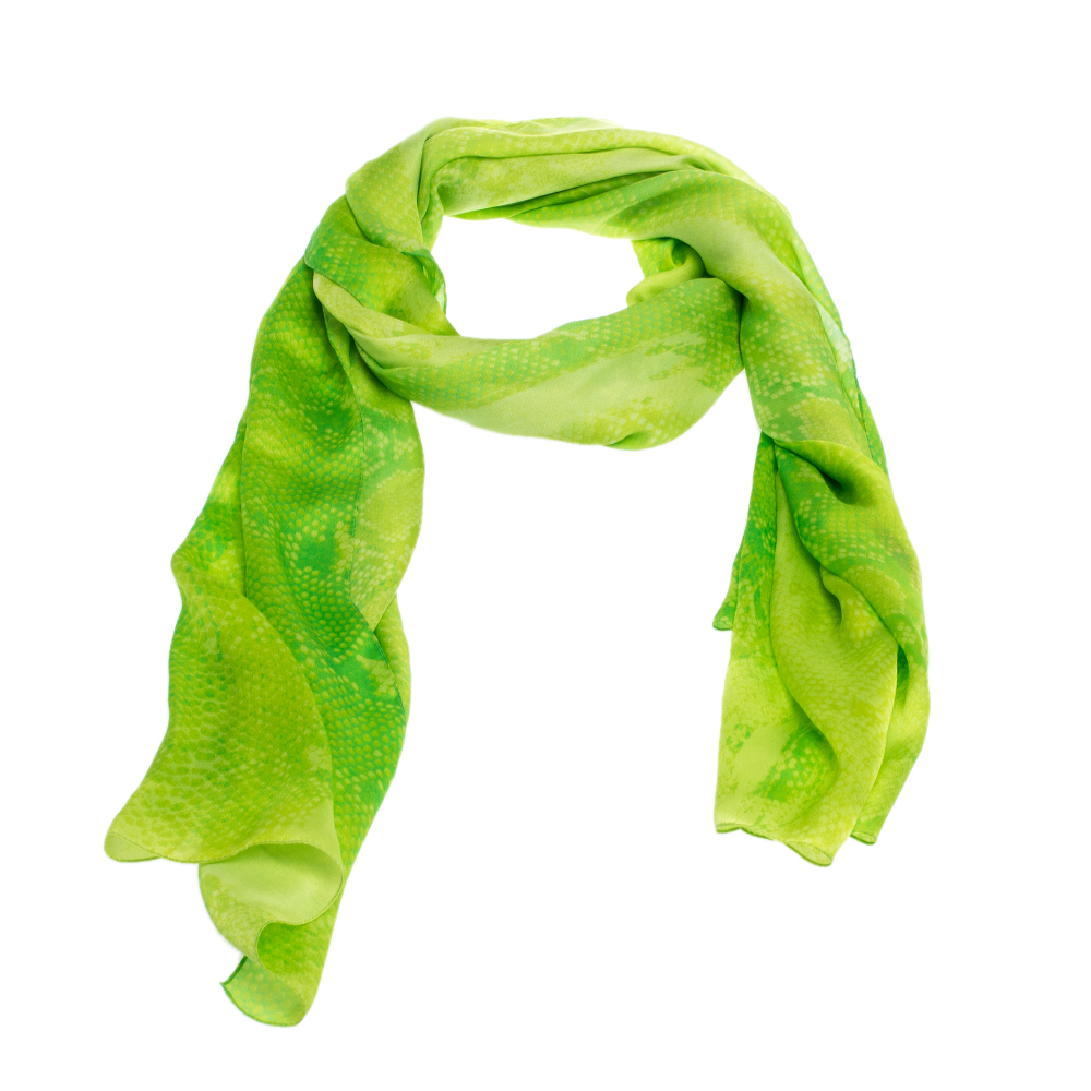 

Roberto Cavalli Neon Green Snakeskin Print Silk Scarf