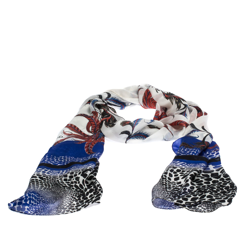 Pre Owned Roberto Cavalli Multicolor Floral Printed Silk Scarf