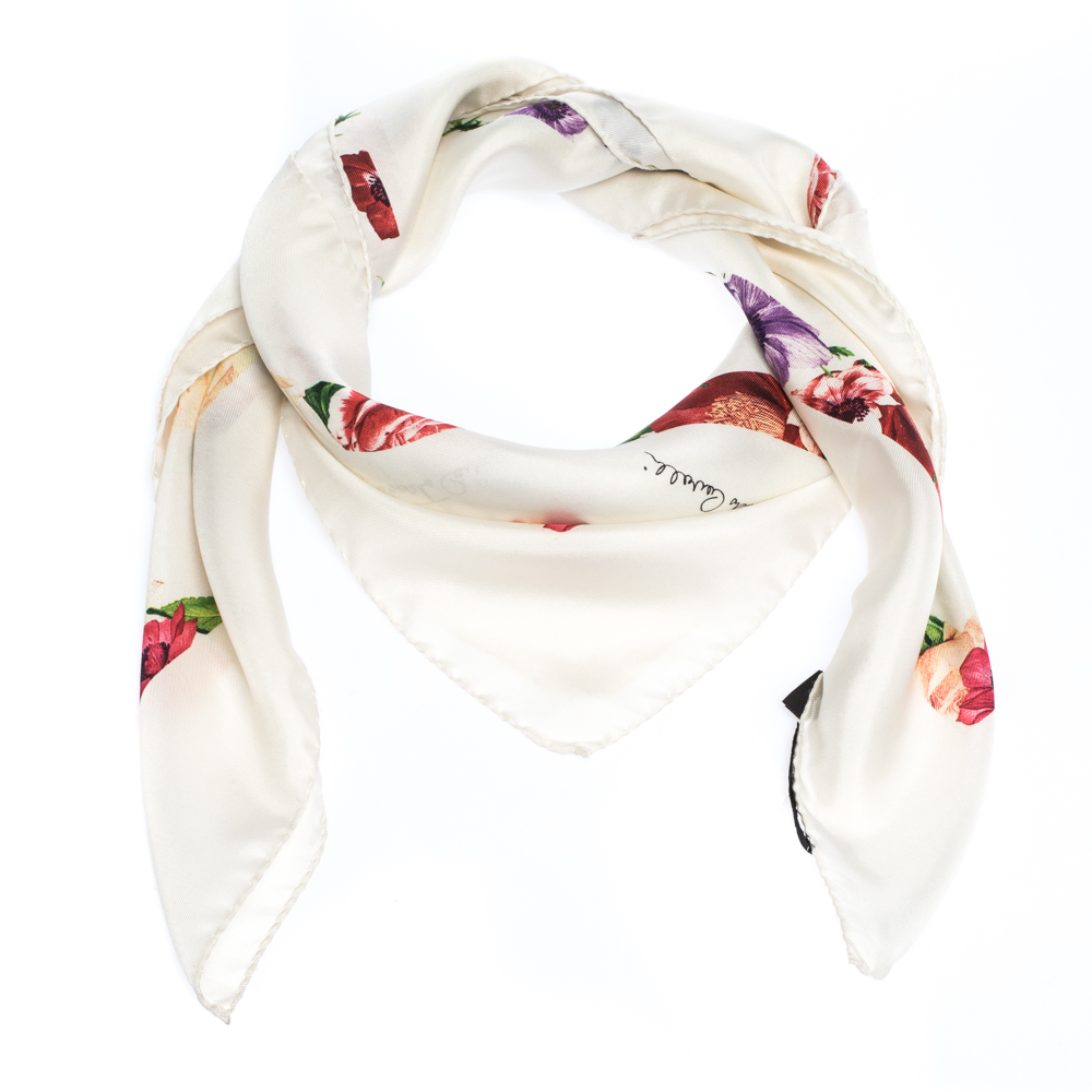 

Roberto Cavalli Cream Floral Print Silk Square Scarf