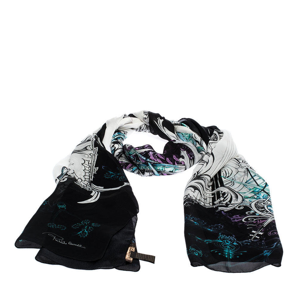 

Roberto Cavalli Black & White Abstract Print Silk Scarf