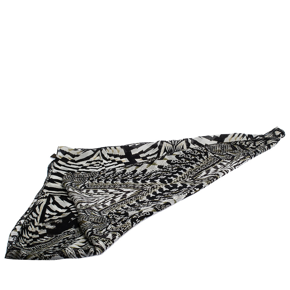 

Roberto Cavalli Black & White Snakeskin Print Silk Scarf