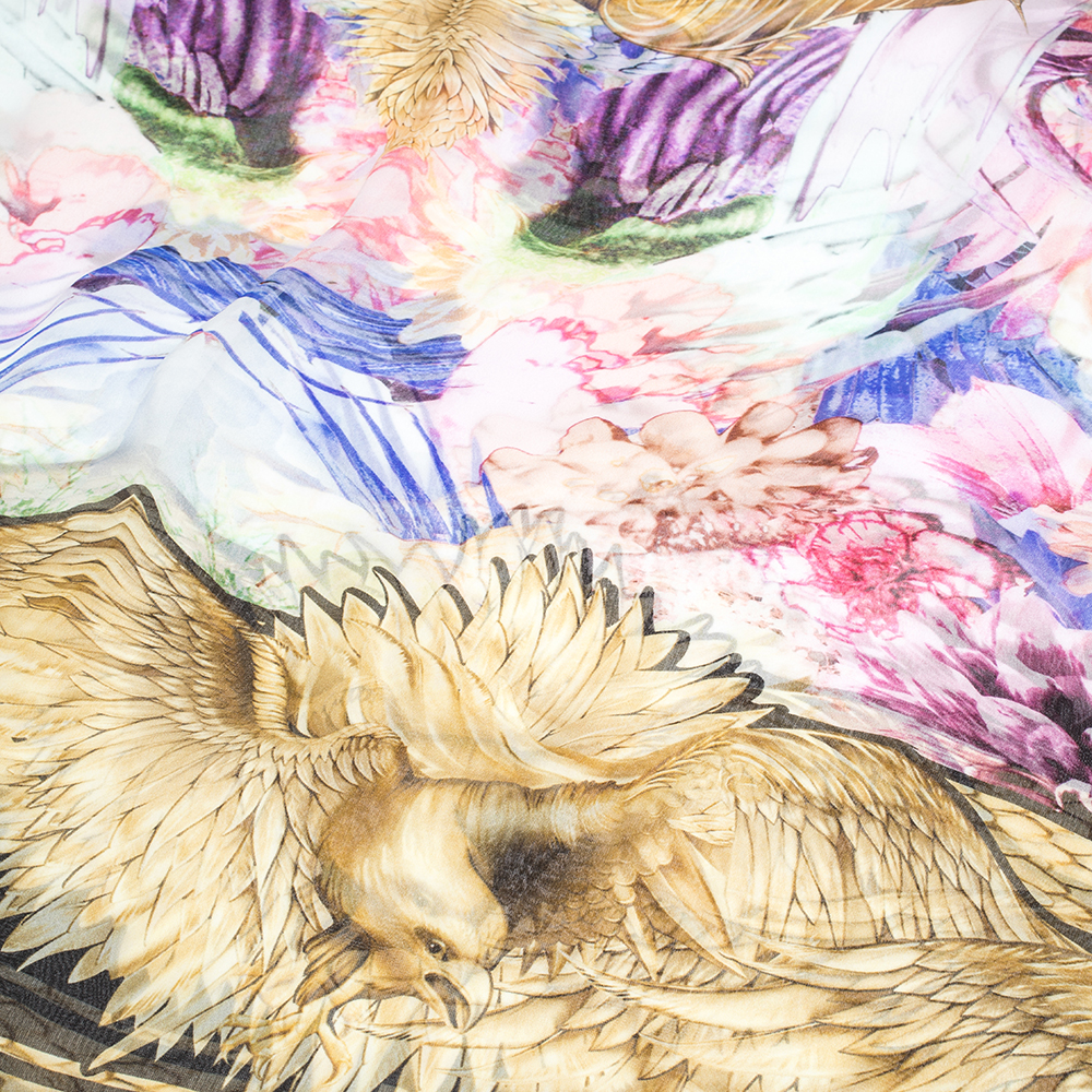 

Roberto Cavalli Multicolor Eagle & Floral Print Silk Scarf