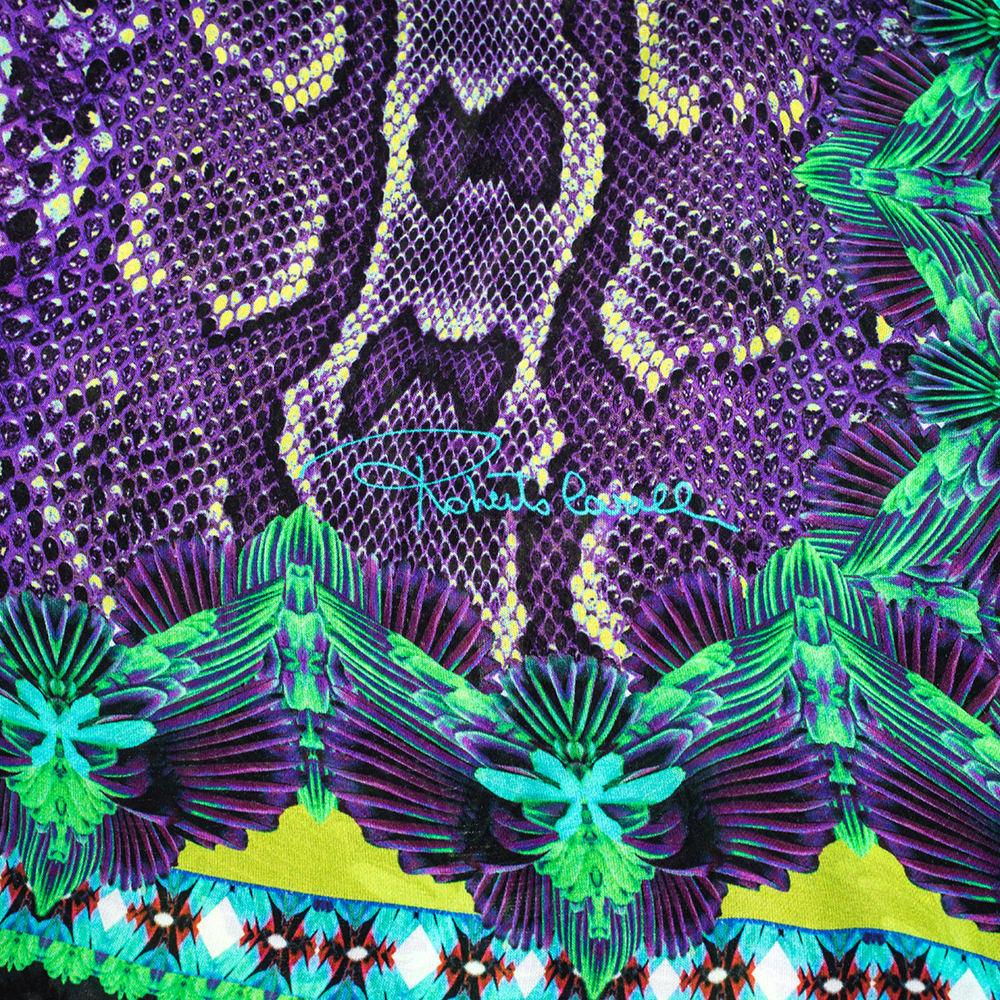 

Roberto Cavalli Purple Snake Skin Print Silk Scarf