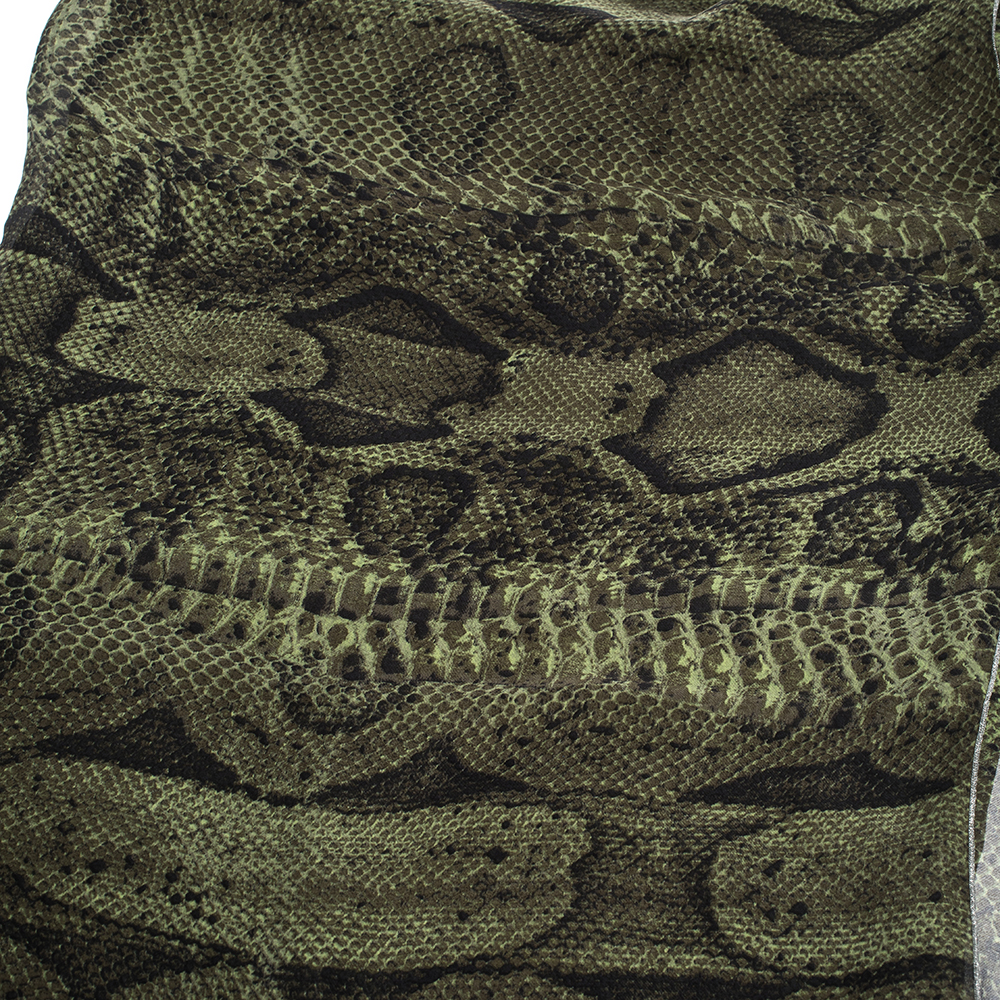 

Roberto Cavalli Green Snake Skin Print Silk Stole