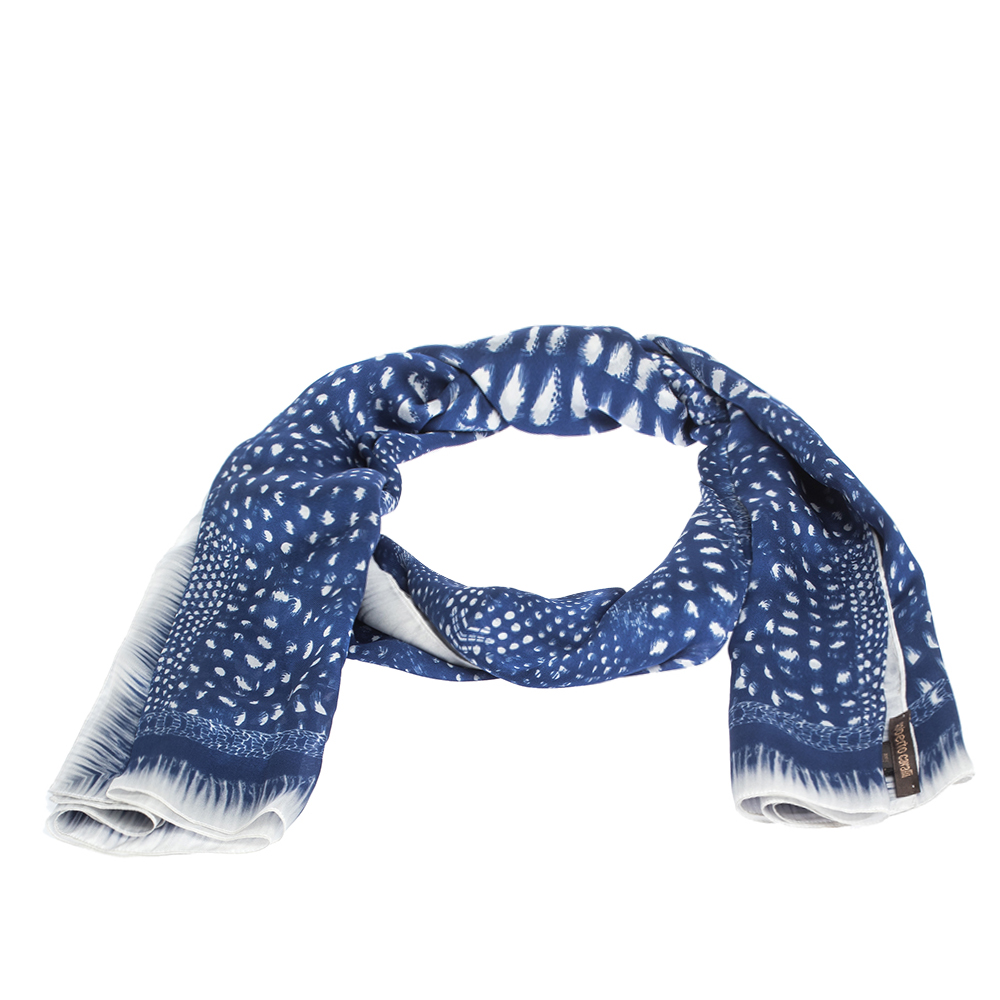 Pre Owned وشاح روبرتو كافالي حرير طباعة تجريدية أسود وأبيض