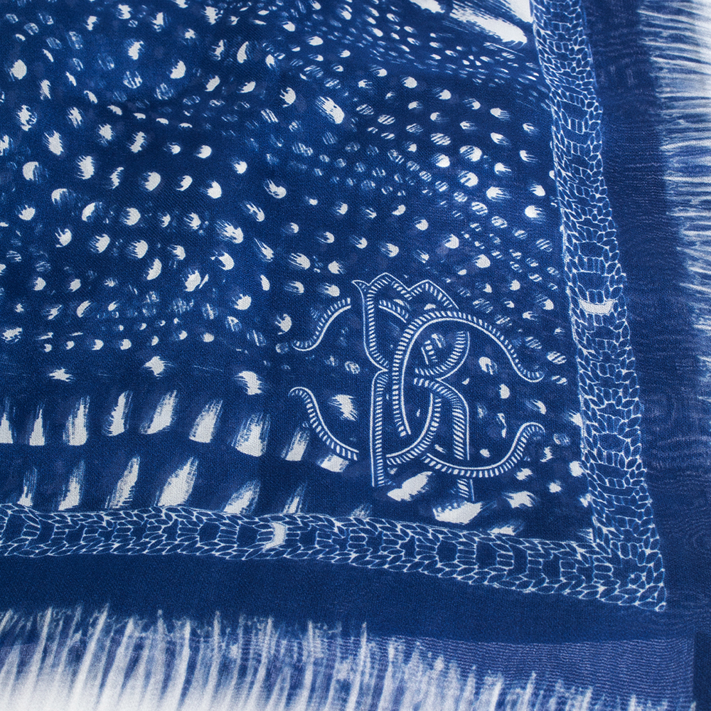 

Roberto Cavalli Blue & White Abstract Print Silk Scarf