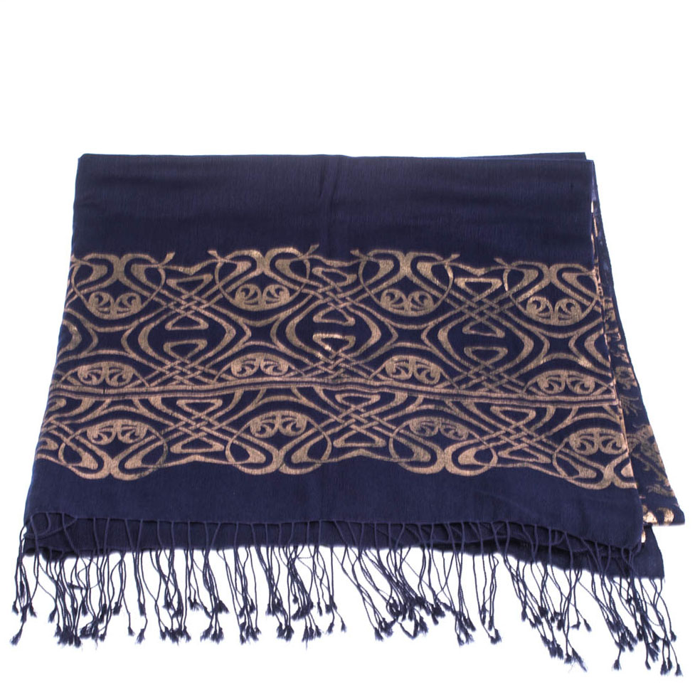 

Roberto Cavalli Navy Blue Oriental Foil Print Cashmere Blend Shawl