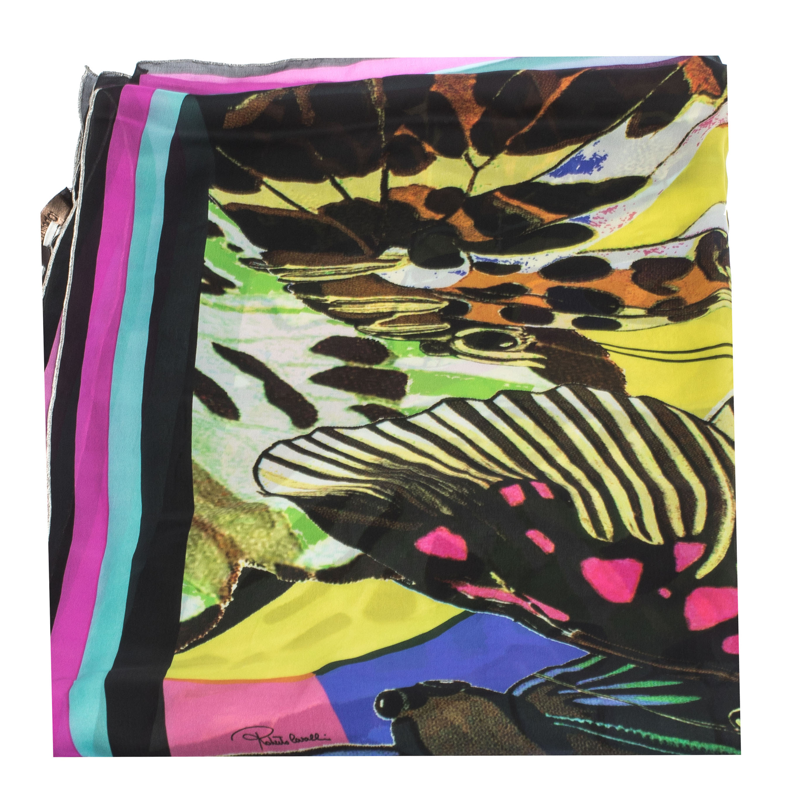 

Roberto Cavalli Multicolor Butterfly Print Silk Scarf