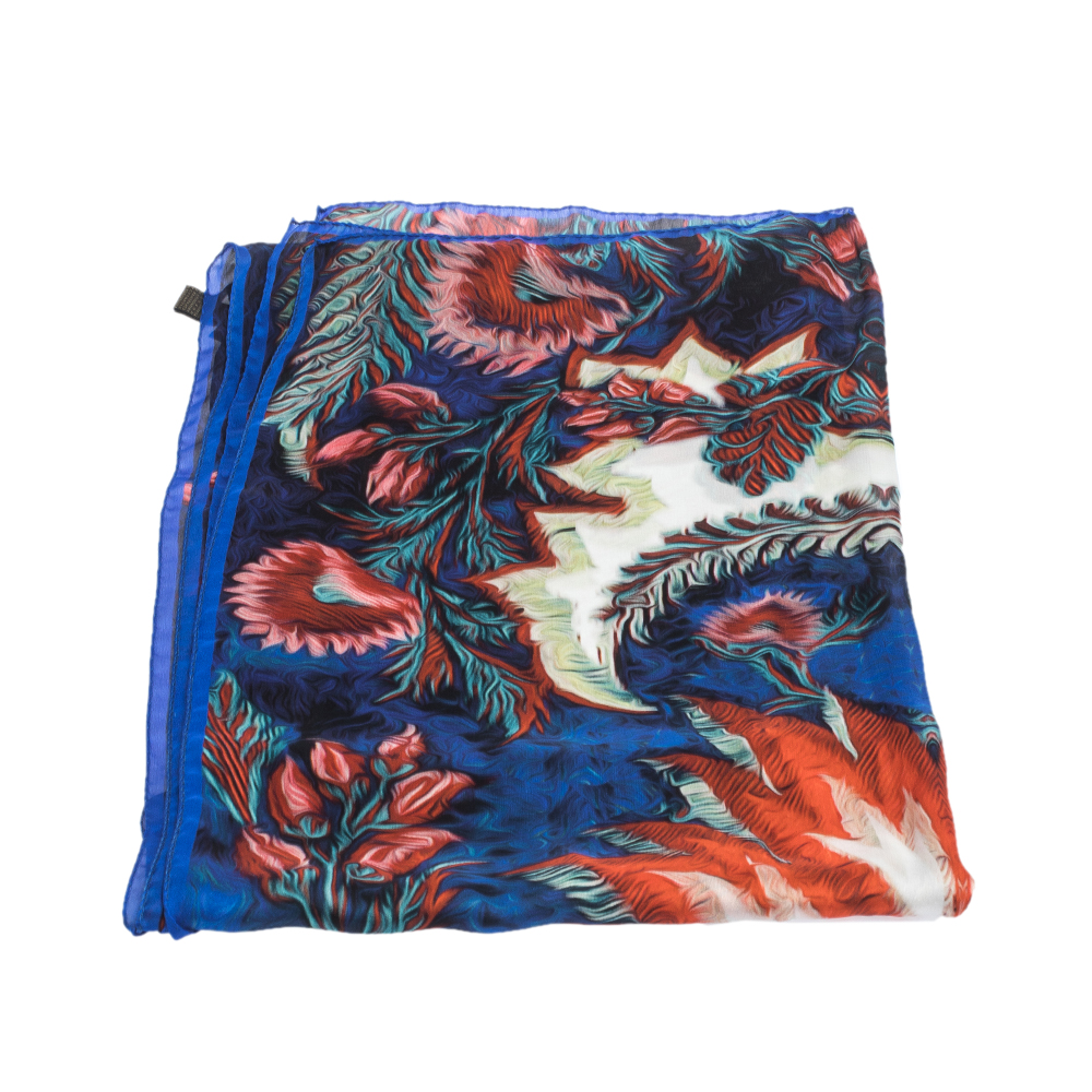 

Roberto Cavalli Blue Abstract Floral Print Silk Stole