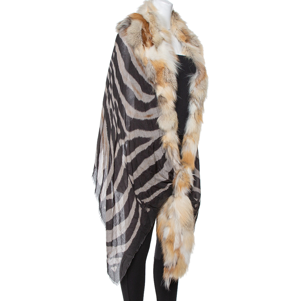 

Roberto Cavalli Pale Brown Fur Lined Modal & Cashmere Shawl