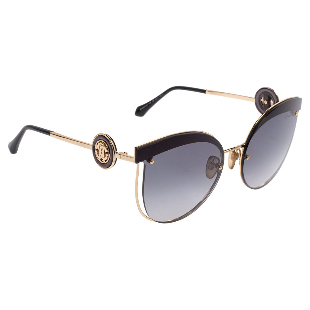 Pre Owned Roberto Cavalli Black & Gold / Smoke Gradient 1088 Cat Eye Sunglasses