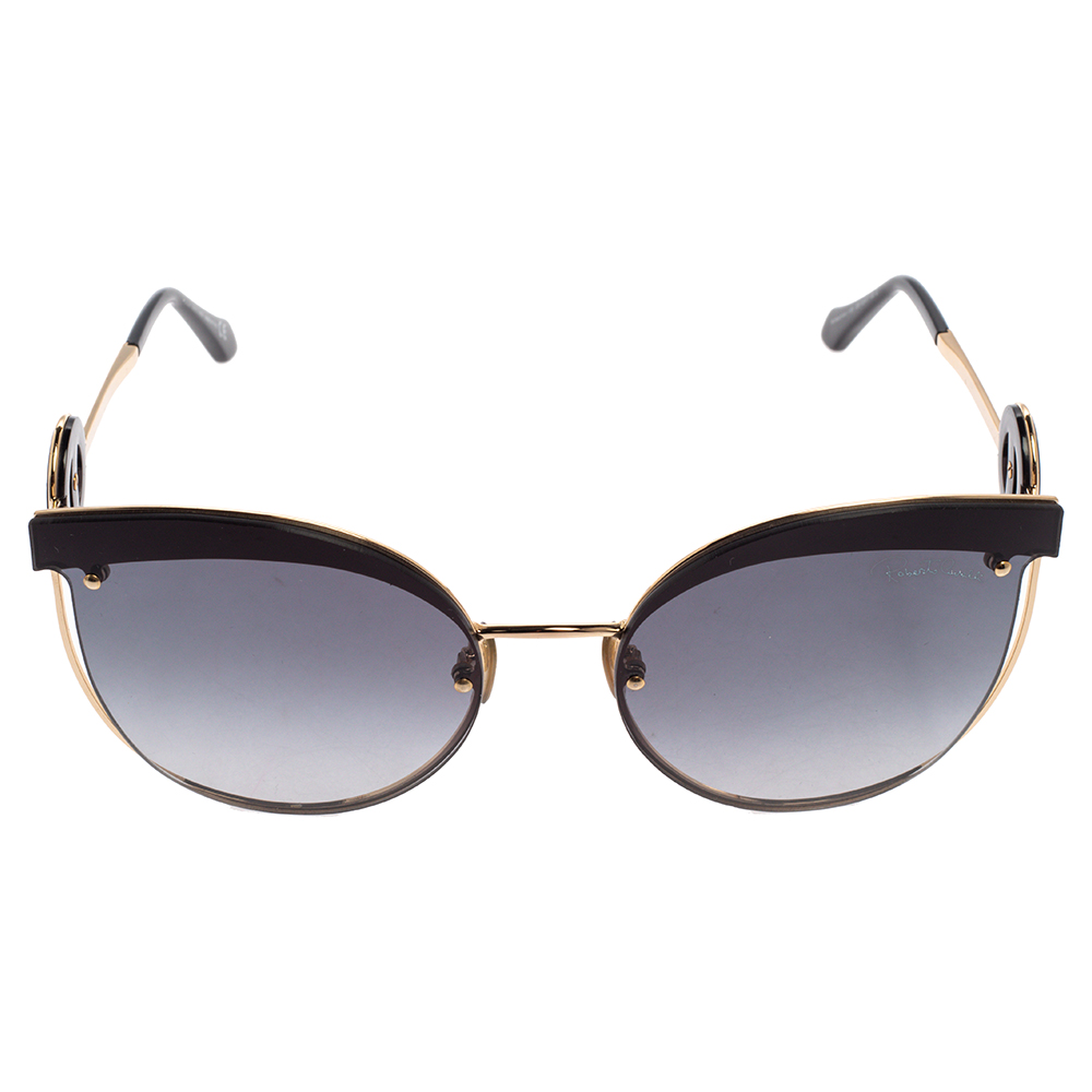 

Roberto Cavalli Black & Gold / Smoke Gradient 1088 Cat Eye Sunglasses, Grey