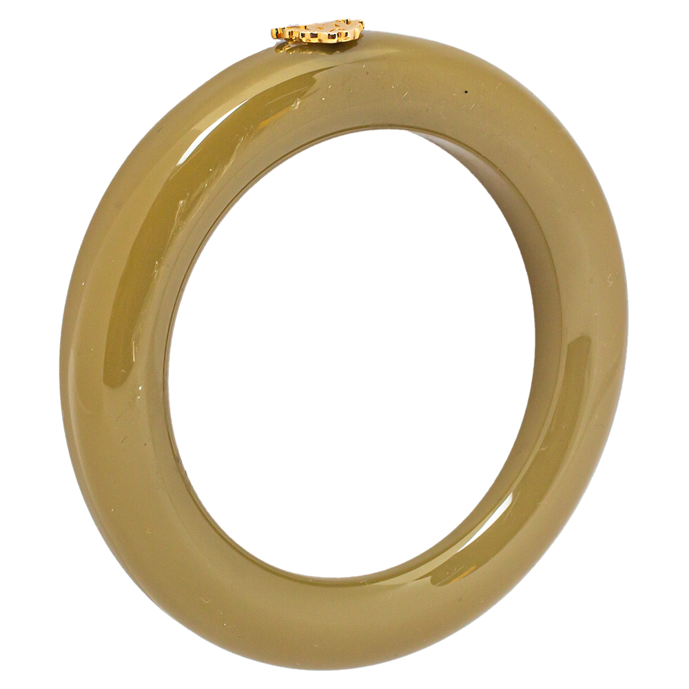 

Roberto Cavalli Green Resin Gold Tone Logo Bangle Bracelet