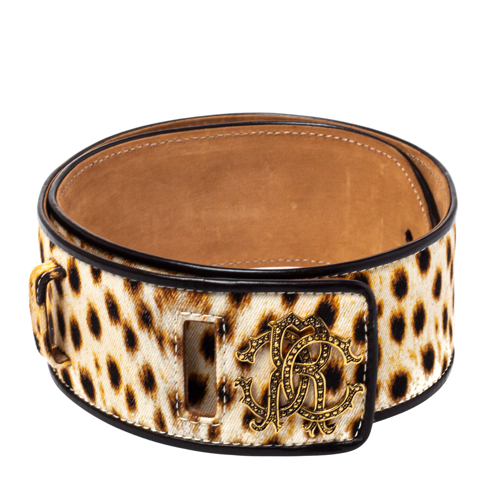 

Roberto Cavalli Brown Leopard Print Canvas and Leather Waist Belt