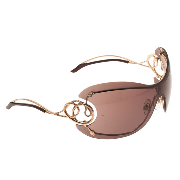 Pre Owned Roberto Cavalli Brown Cicno Serpent Shield Sunglasses