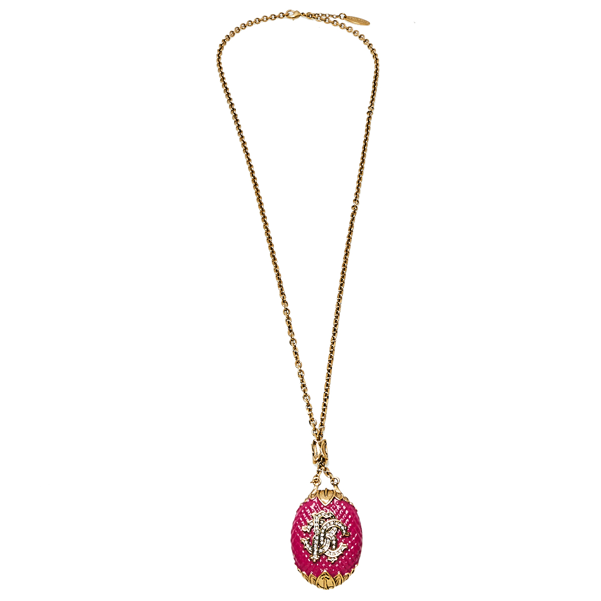 

Roberto Cavalli Pink Enamel Crystal Logo Pendant Necklace