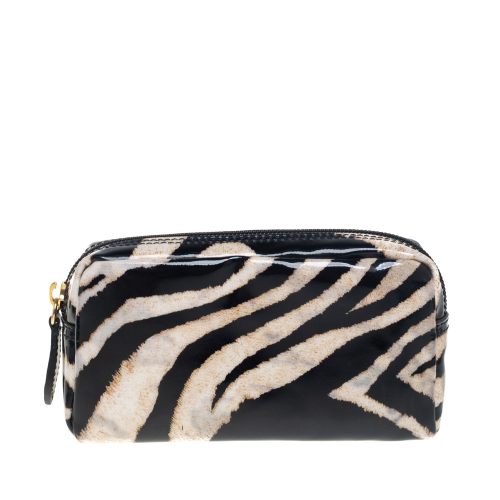 

Roberto Cavalli Black/Beige Zebra Print Patent Leather Cosmetic Pouch