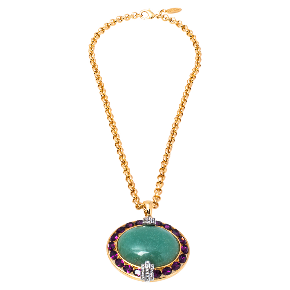 

Roberto Cavalli Crystal Gold Tone Pendant Necklace, Multicolor