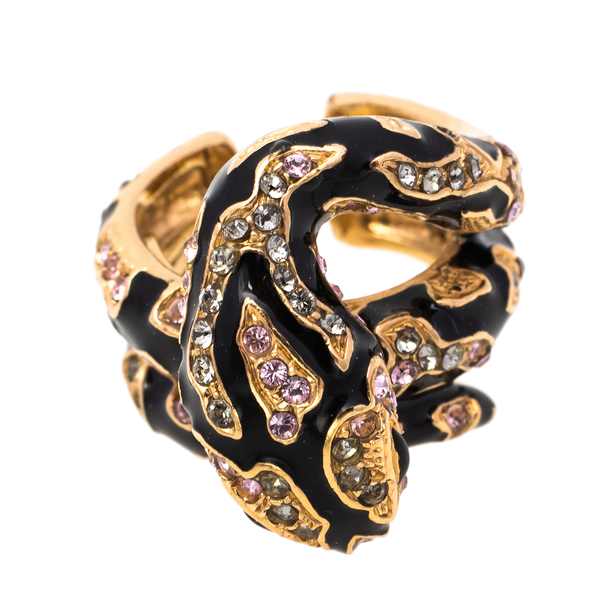 

Roberto Cavalli Snake Head Crystal Enamel Gold Tone Adjustable Cocktail Ring Size